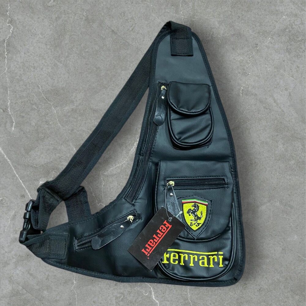 Ferrari Scuderia NWT Single Strap Leather Sling Bag Black Unisex One Size